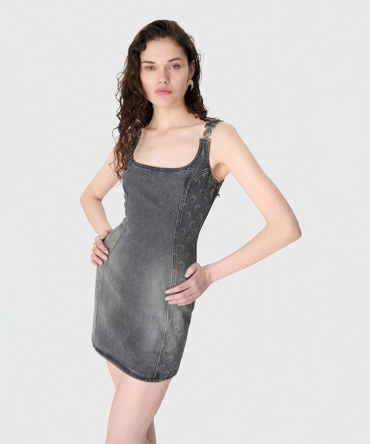 마린 세르(MARINE SERRE) (W) 문 레이저 그레이 워시 데님 슬리브리스 미니 드레스 다크 그레이 MOON LASER GREY WASH DENIM SLEEVELESS MINI DRESS GR90 DARK G