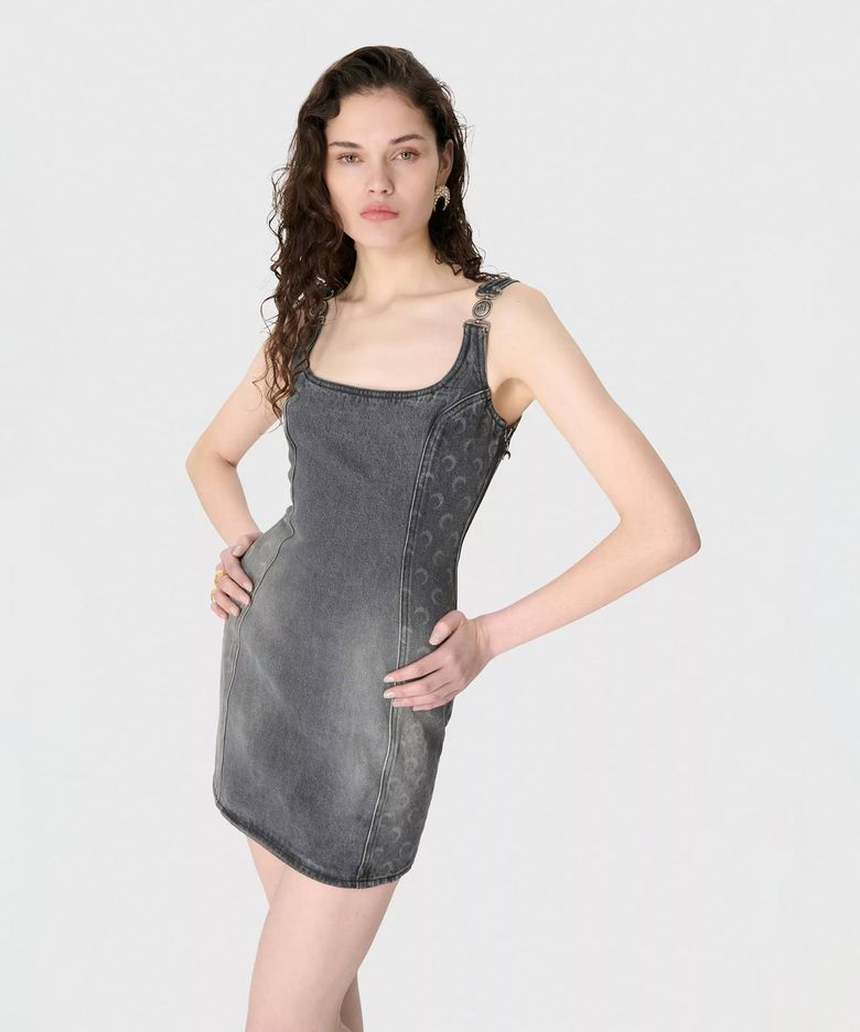 (W) 문 레이저 그레이 워시 데님 슬리브리스 미니 드레스 다크 그레이 MOON LASER GREY WASH DENIM SLEEVELESS MINI DRESS GR90 DARK G