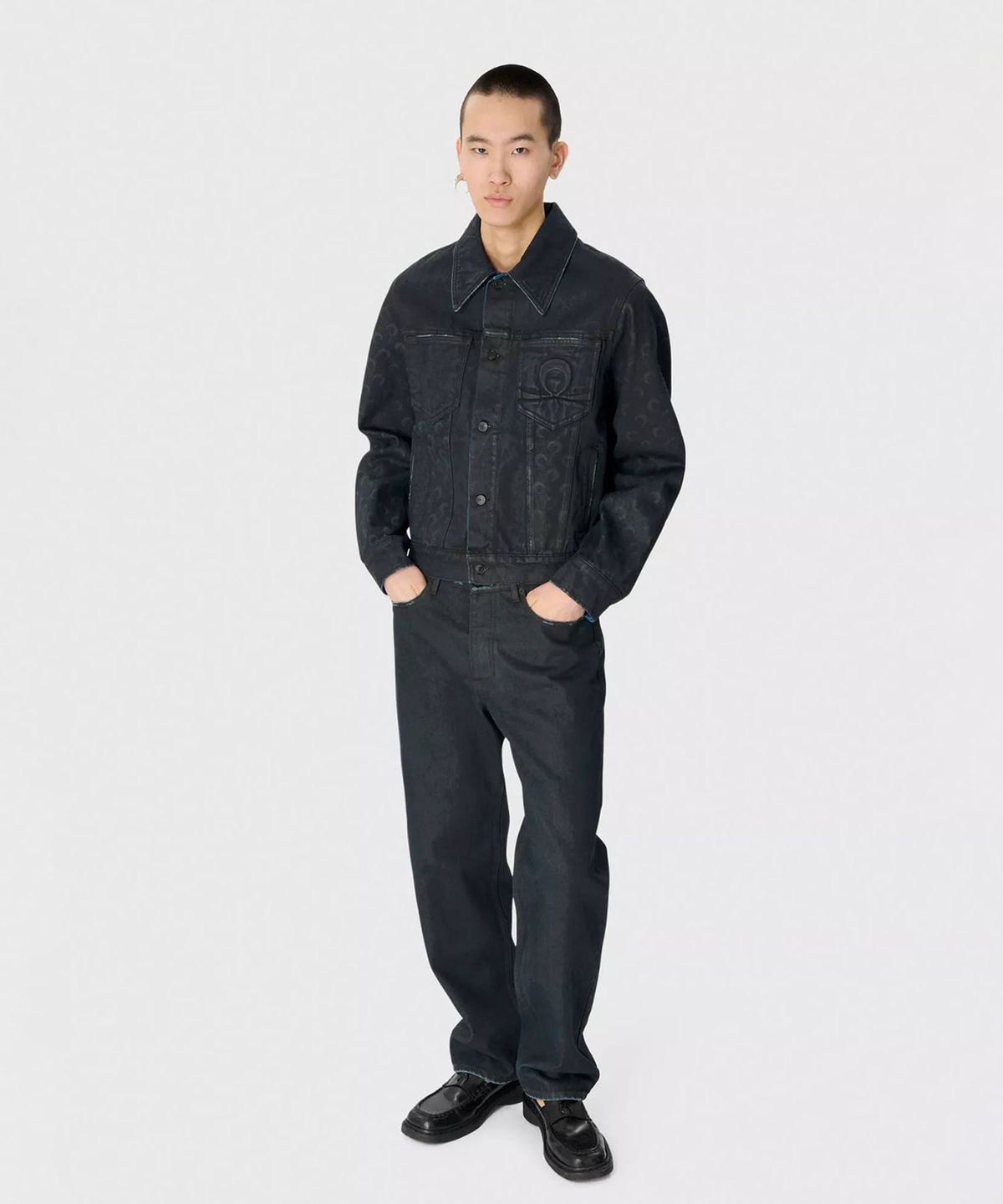 마린 세르(MARINE SERRE) (M) 문 왁스드 데님 스트레이트 진 블랙 MOON WAXED DENIM STRAIGHT JEANS BK99 BLACK