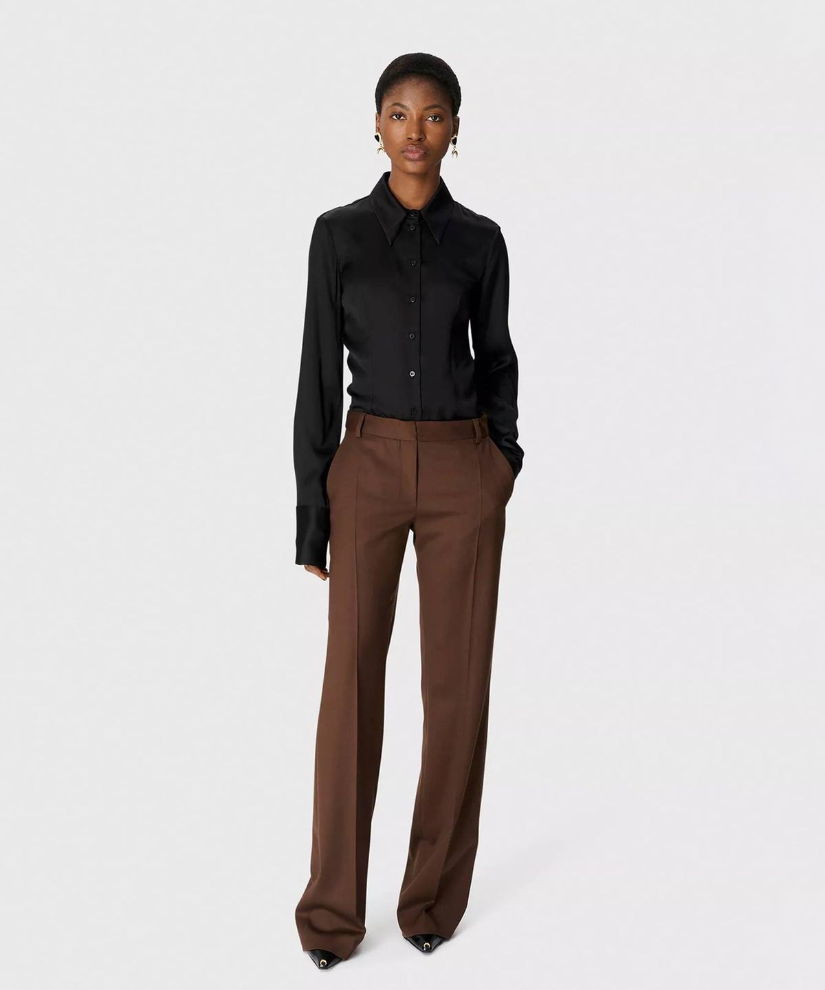 마린 세르(MARINE SERRE) (W) 버진 울 스트레치 트윌 트라우저 브라운 VIRGIN WOOL STRETCH TWILL TROUSERS W/ GIRDLE BR30 BROWN