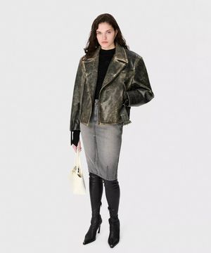 (U) 빈티지 문 레더 바이커 자켓 에이지드 그레이 VINTAGE MOON LEATHER BIKER JACKET GR71 AGED GREY