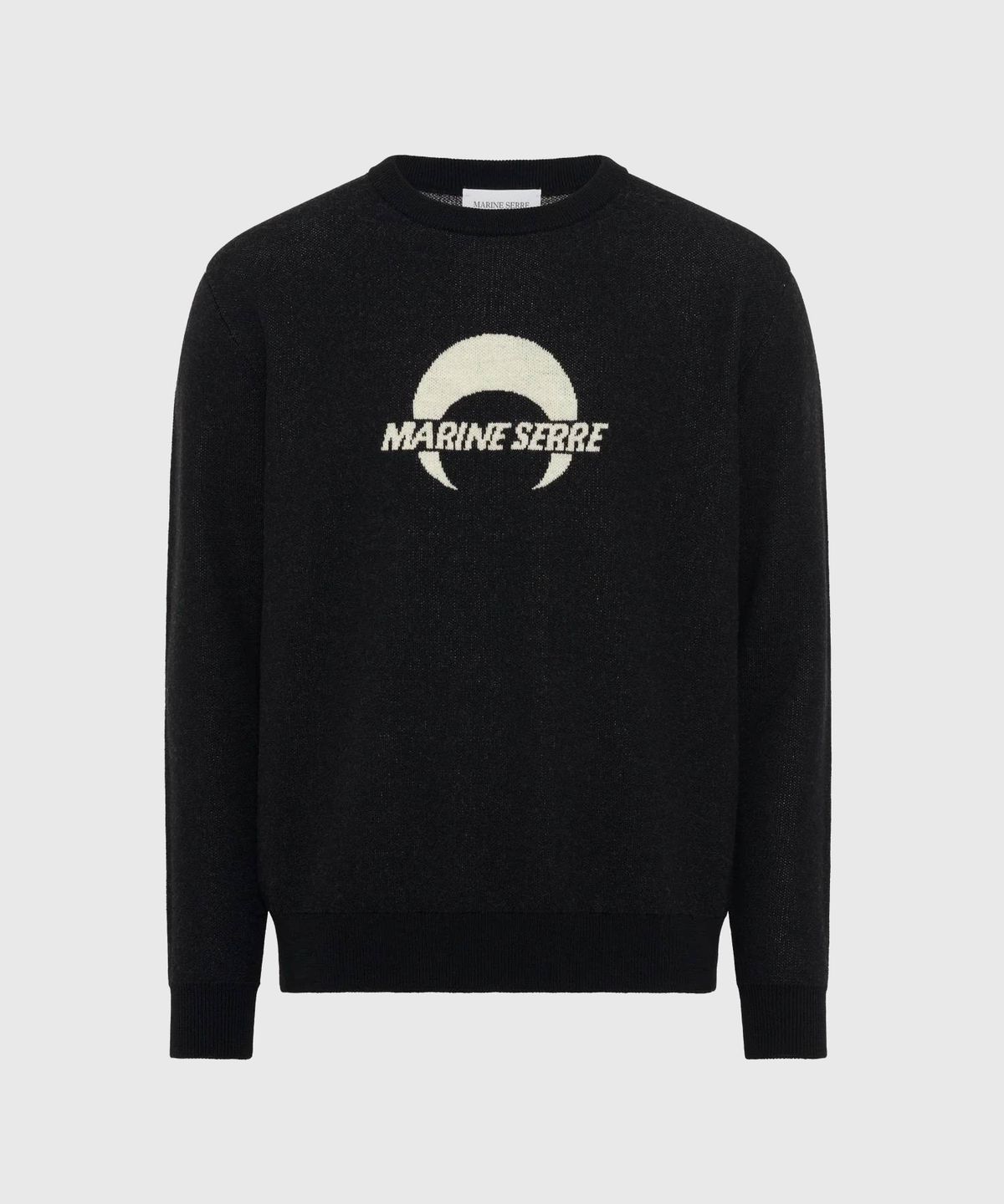 마린 세르(MARINE SERRE) (U) 메리노 울 니트 롱슬리브 크루넥 탑 블랙 MERINO WOOL KNIT LS CREWNECK TOP BK99 BLACK