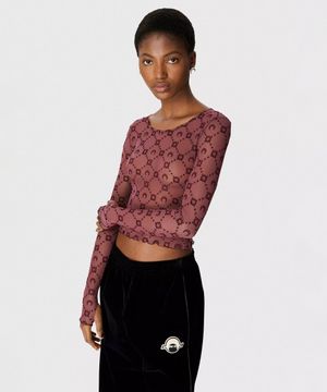 (W) 무노그램 매쉬 플록 롱슬리브 크롭드 탑 바이올렛 MOONOGRAM MESH FLOCK LS CROPPED TOP PU70 AUBERGINE