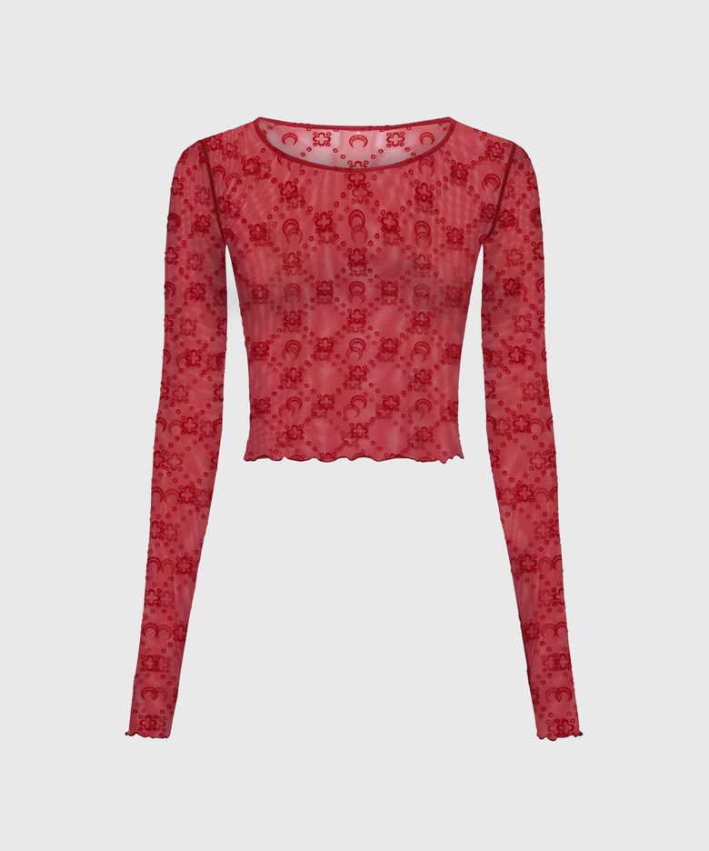 (W) 무노그램 매쉬 플록 롱슬리브 크롭드 탑 리본 레드 MOONOGRAM MESH FLOCK LS CROPPED TOP RD11 RIBBON RED