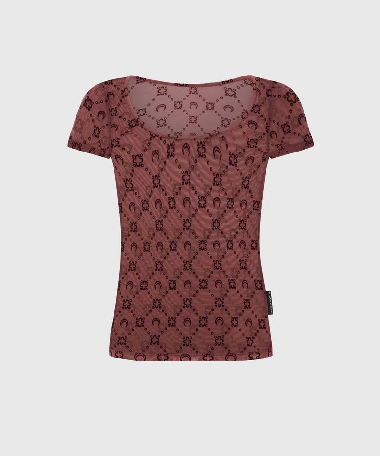 (W) 무노그램 매쉬 플록 숏슬리브 라운드넥 탑 바이올렛 MOONOGRAM MESH FLOCK SS ROUNDNECK TOP PU70 AUBERGINE