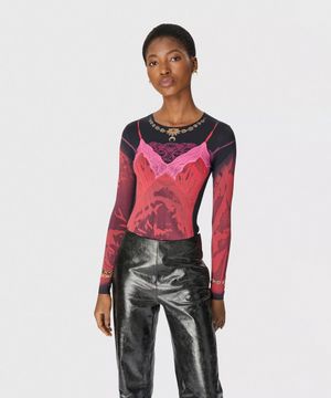 (W) 웨트 누이제트 프린티드 저지 롱슬리브 크루넥 탑 리본 레드 WET NUISETTE PRINTED JERSEY LS CREWNECK TOP RD11 RIBBON RED