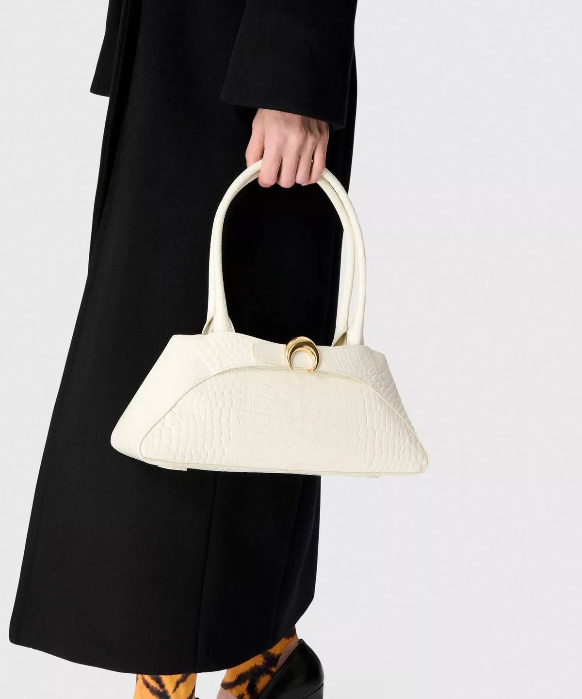 마린 세르(MARINE SERRE) (W) 크로커다일 엠보스드 레더 오로라 바게트 화이트 CROCODILE EMBOSSED LEATHER AURORA BAGUETTE WH10 WHITE