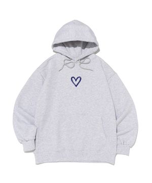 스크리블 하트 포인트 후드티 (화이트멜란지)