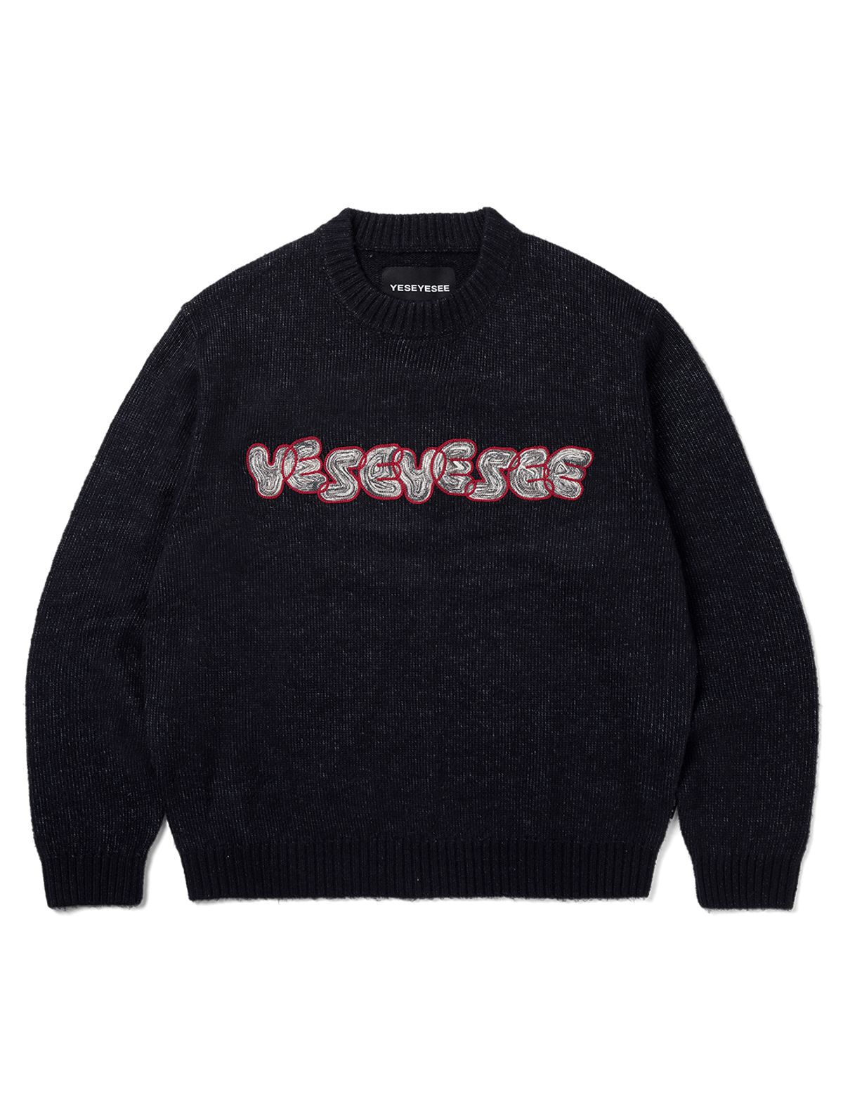 예스아이씨(YESEYESEE) Marble Pattern Logo Knit Pullover Black