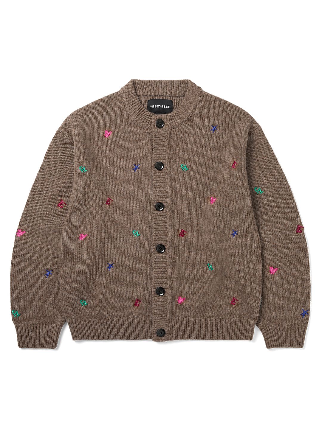 MUSINSA公式 | YESEYESEE Multi Embroidery Knit Cardigan Brown