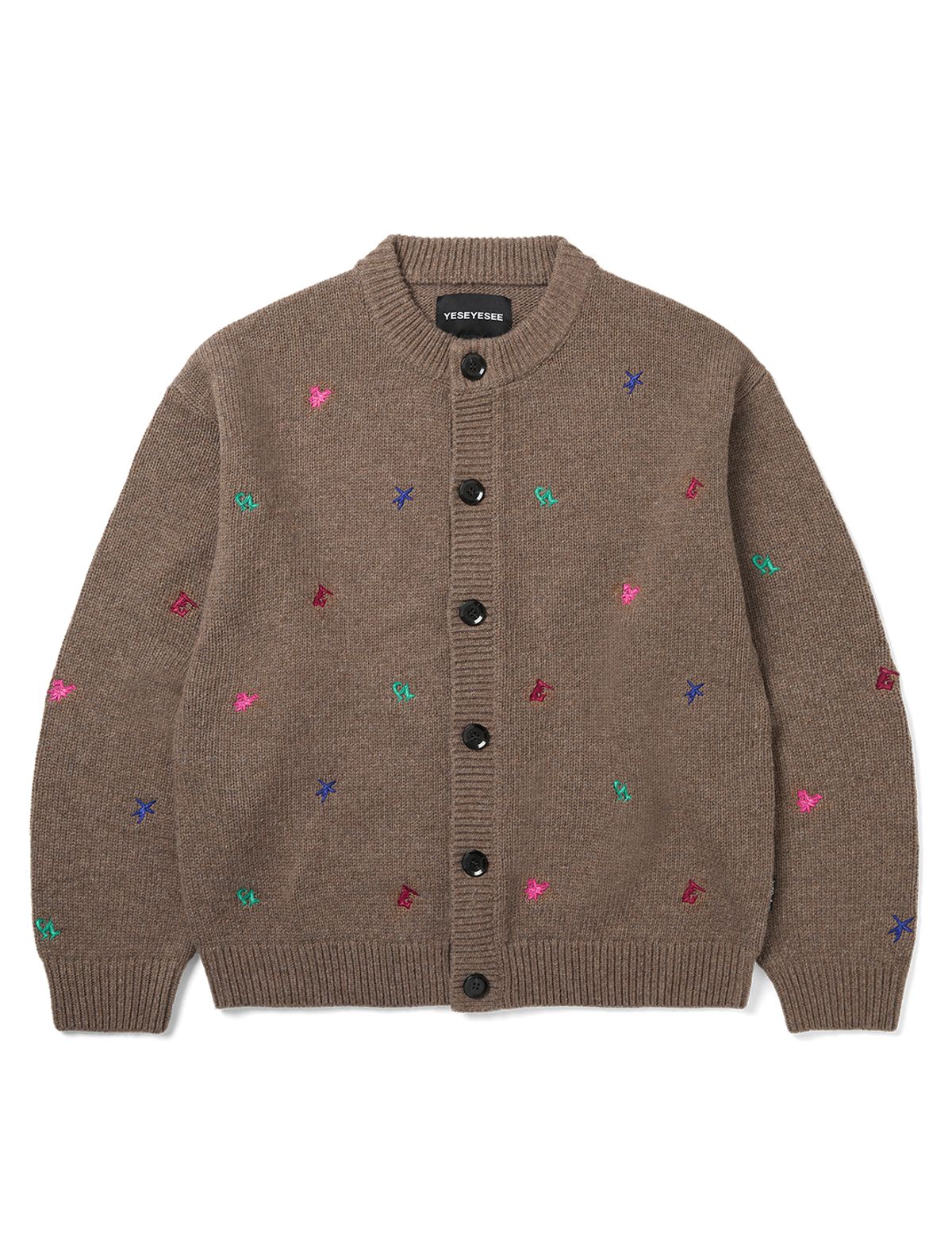 예스아이씨(YESEYESEE) Multi Embroidery Knit Cardigan Brown