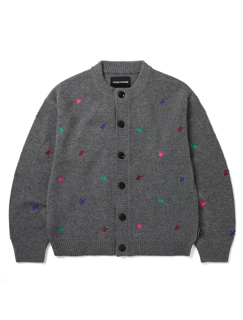 Multi Embroidery Knit Cardigan Grey