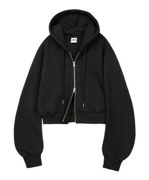 베이직 오버사이즈 볼륨 크롭 후디집업 블랙