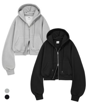 [SET]베이직 오버사이즈 볼륨 크롭 후디집업 2팩