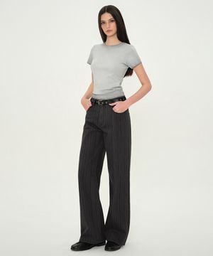 우먼즈 버티컬 스트라이프 와이드 팬츠 [다크 그레이]