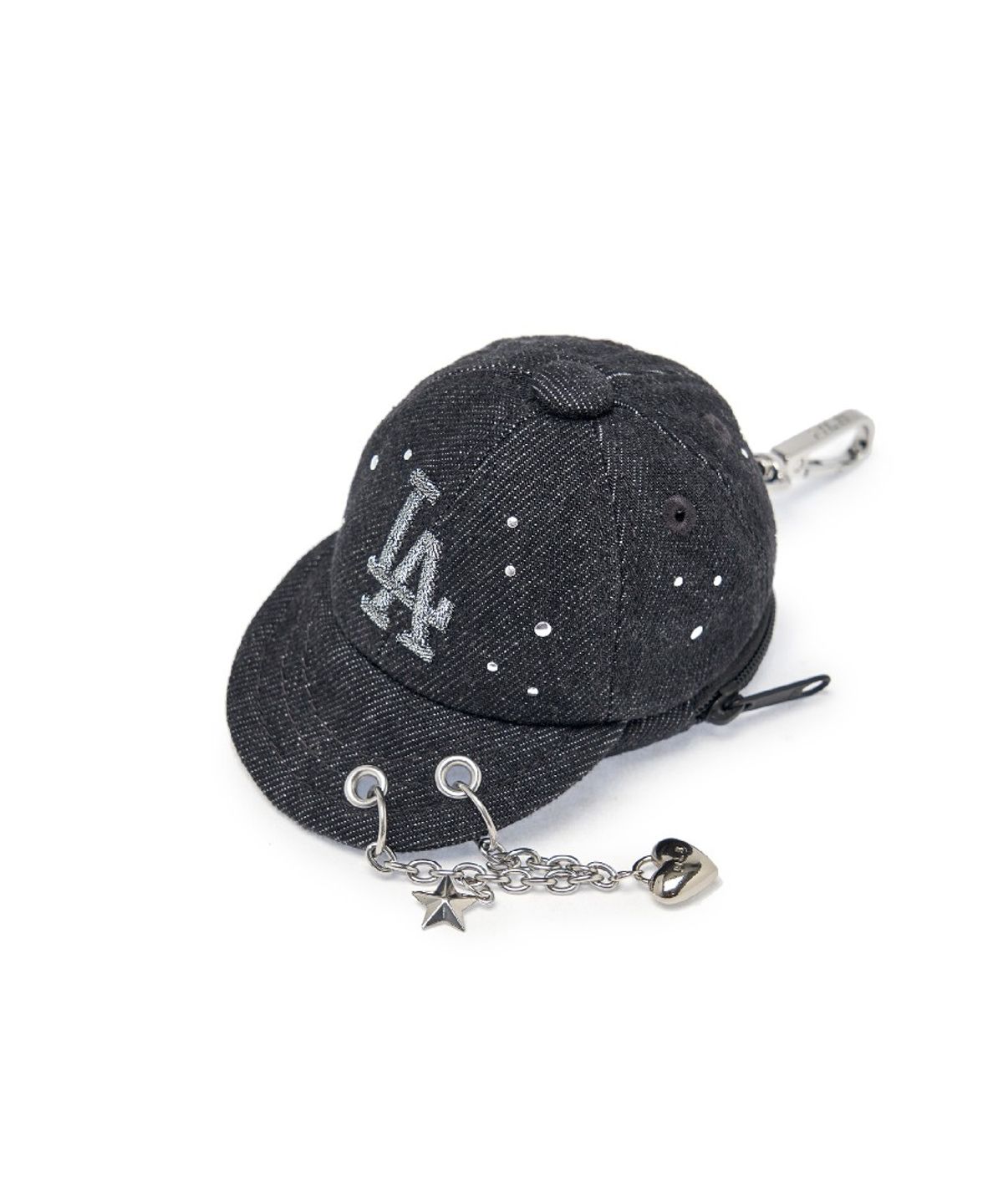엠엘비(MLB) 베이직 데님 포인트 볼캡 파우치 키링 LA (Black)