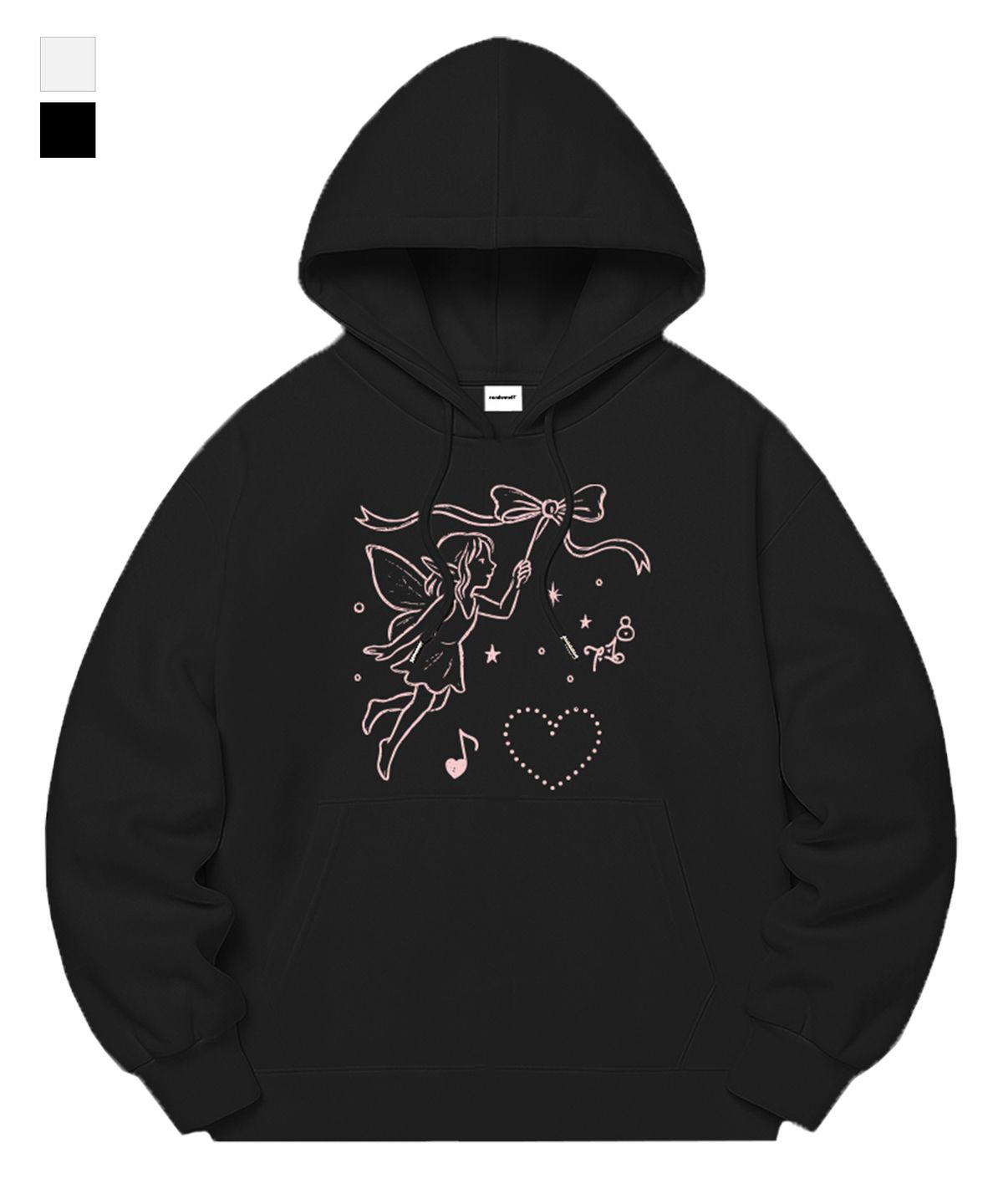 랜덤오프(RANDOMOFF) [기모선택] FAIRY RIBBON SPELL SEMI OVER FIT HOODIE (2color)