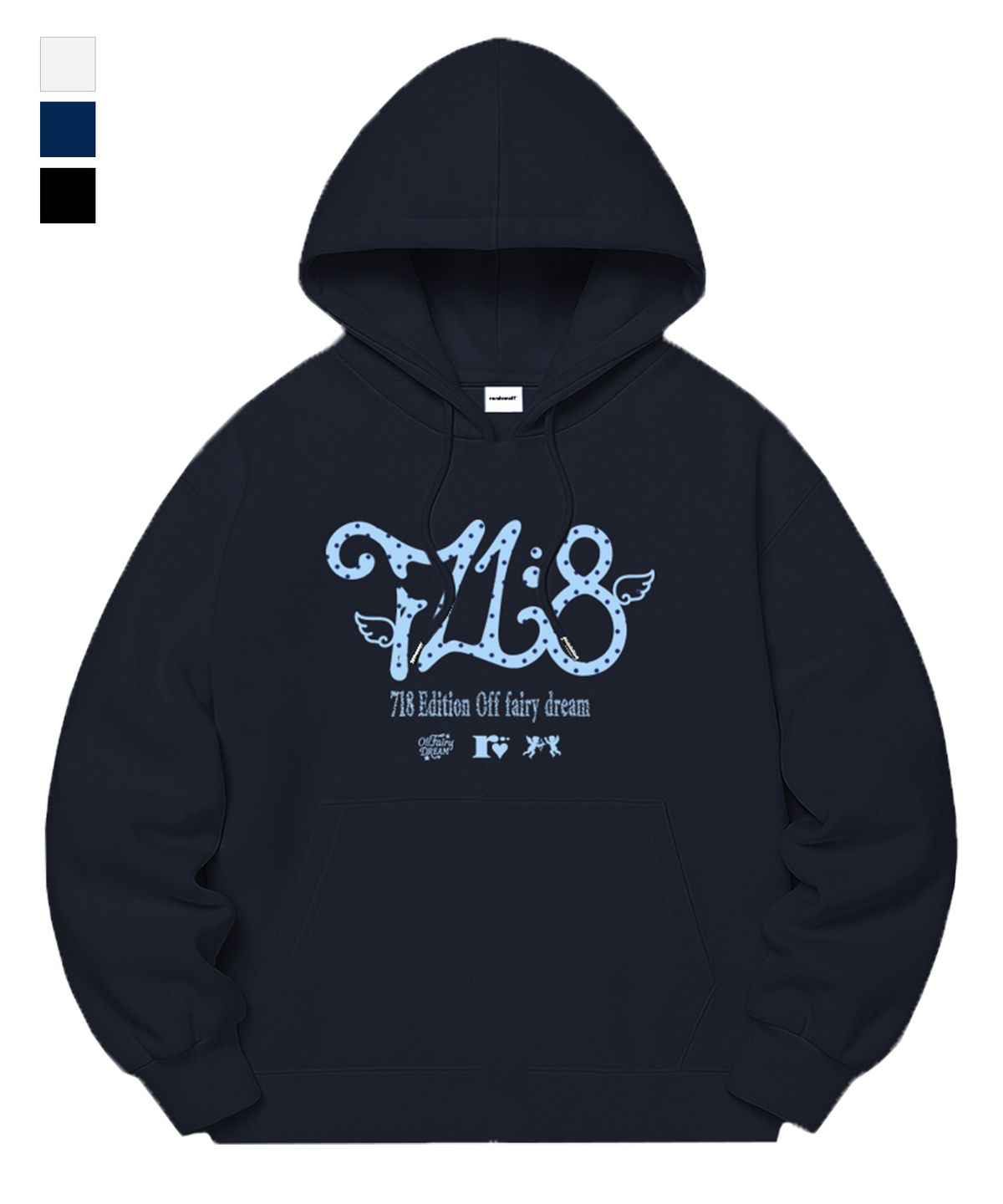랜덤오프(RANDOMOFF) [기모선택] 718 DOT LOGO SEMI OVER FIT HOODIE (3color)