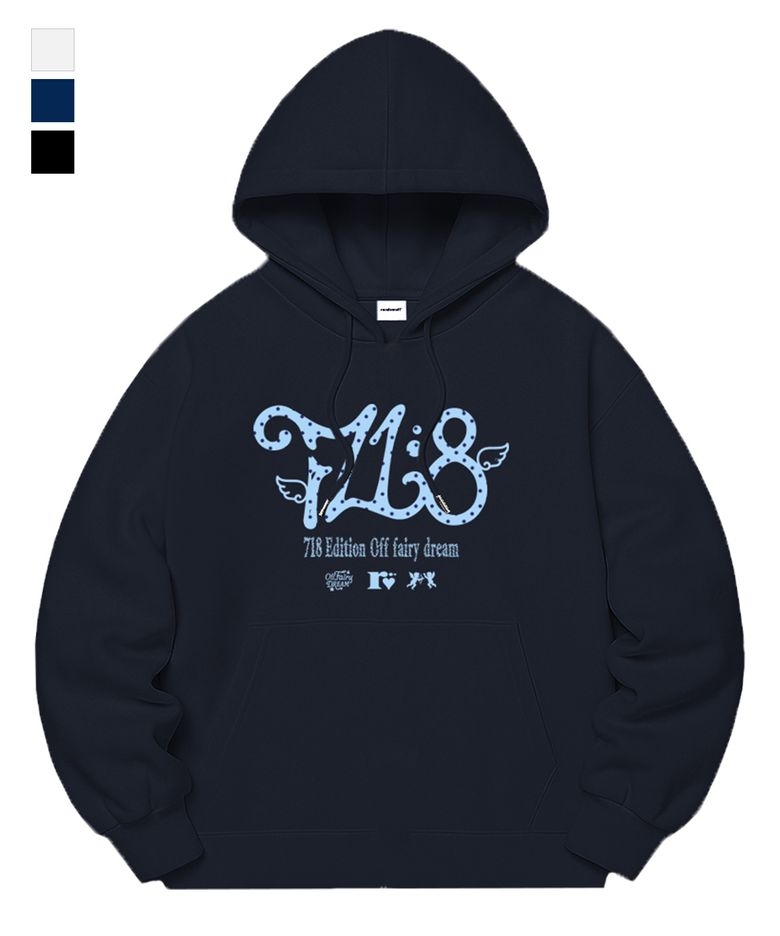 [기모선택] 718 DOT LOGO SEMI OVER FIT HOODIE (3color)