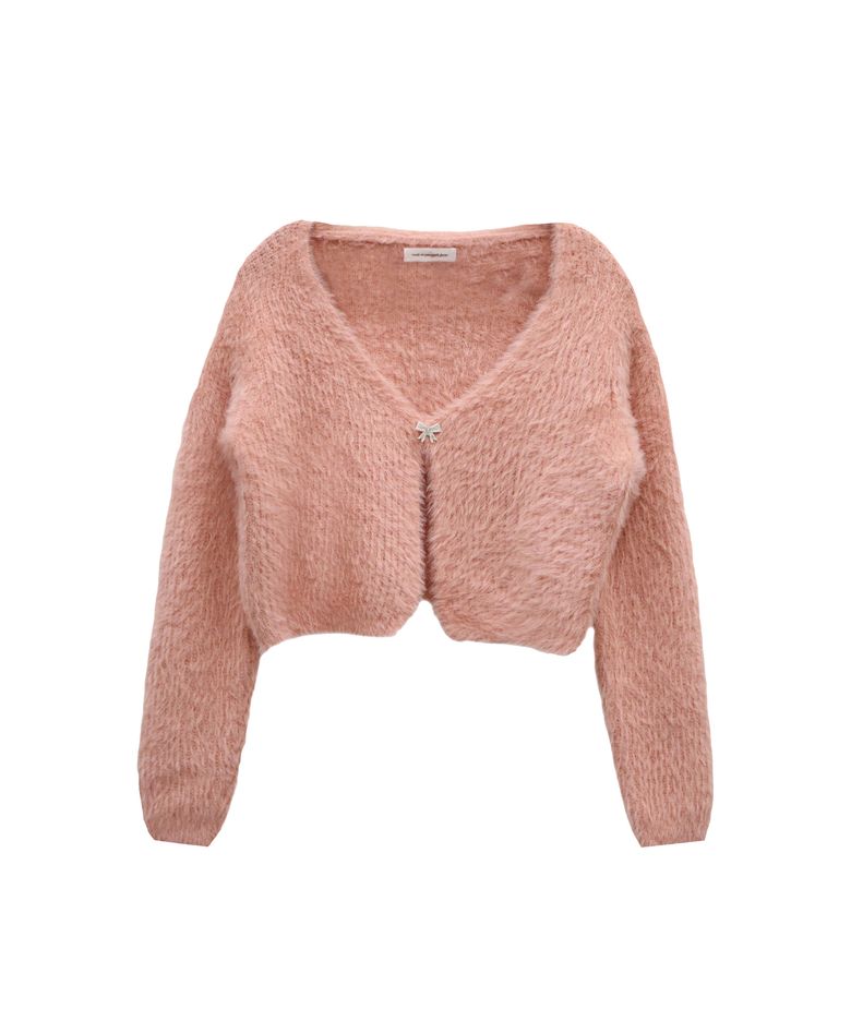 FUZZY RIBBON-FIXED BOLERO_PINK