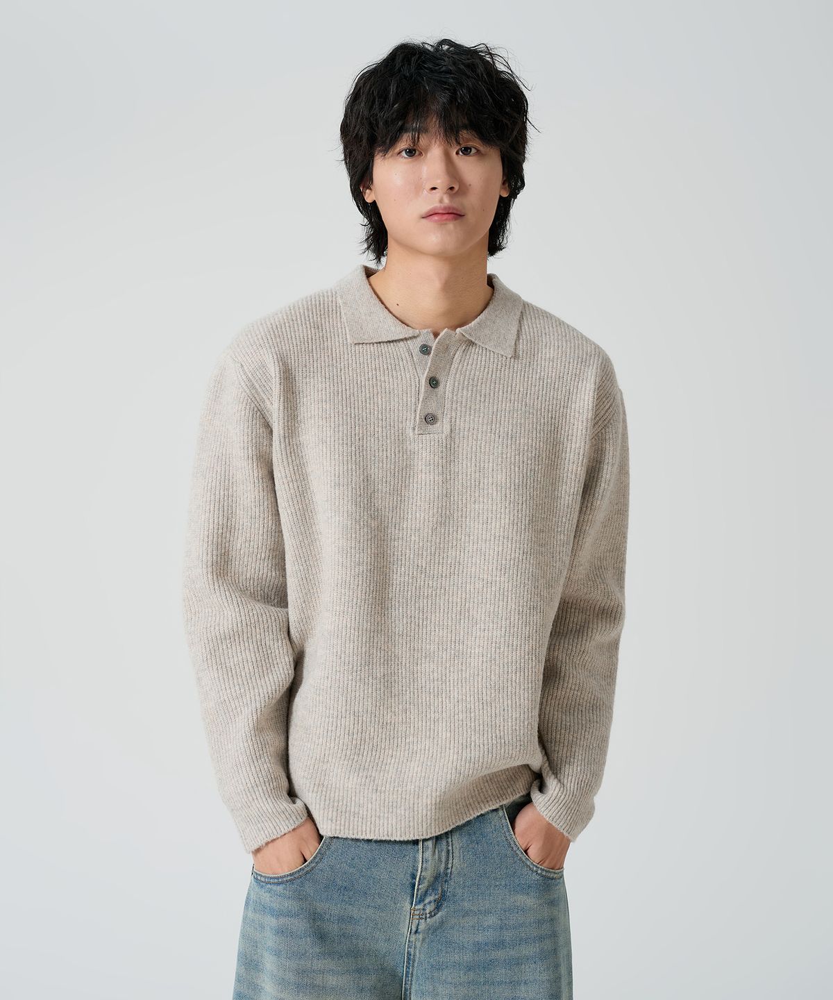 오우사(OWSA) 오픈 카라 하찌 니트 3color