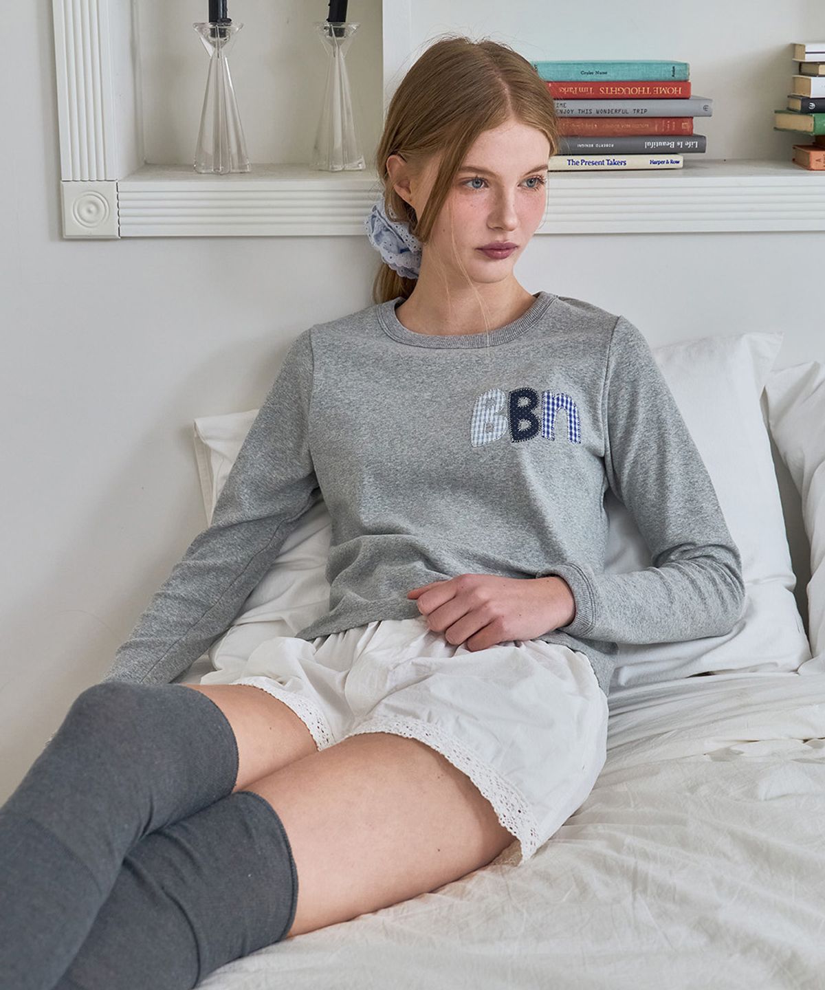 베이비블루니들즈(BABYBLUENEEDLES) BBN Applique T-shirt MELANGE GREY