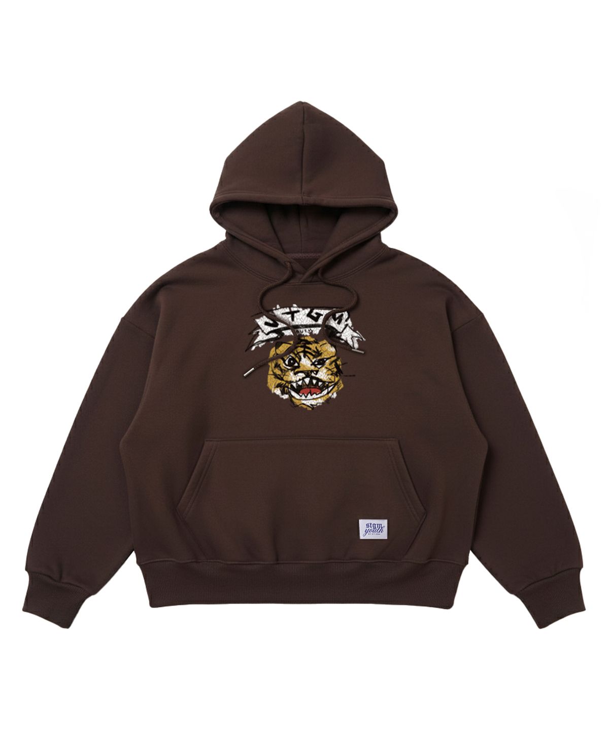 스티그마(STIGMA) [STGM youth] TIGER CROP HOODIE BRN