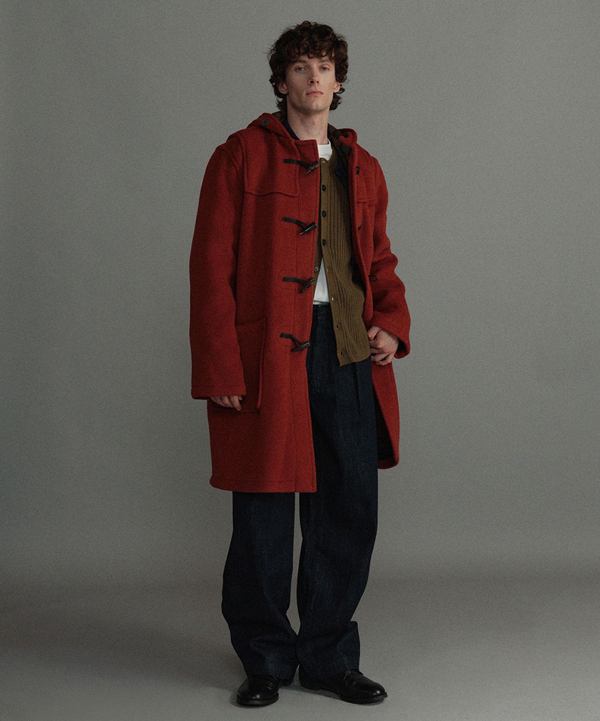 몽고메리(MONTGOMERY) CLASSIC FIT DUFFLE COAT WITH HORN - BURNT ORANGE