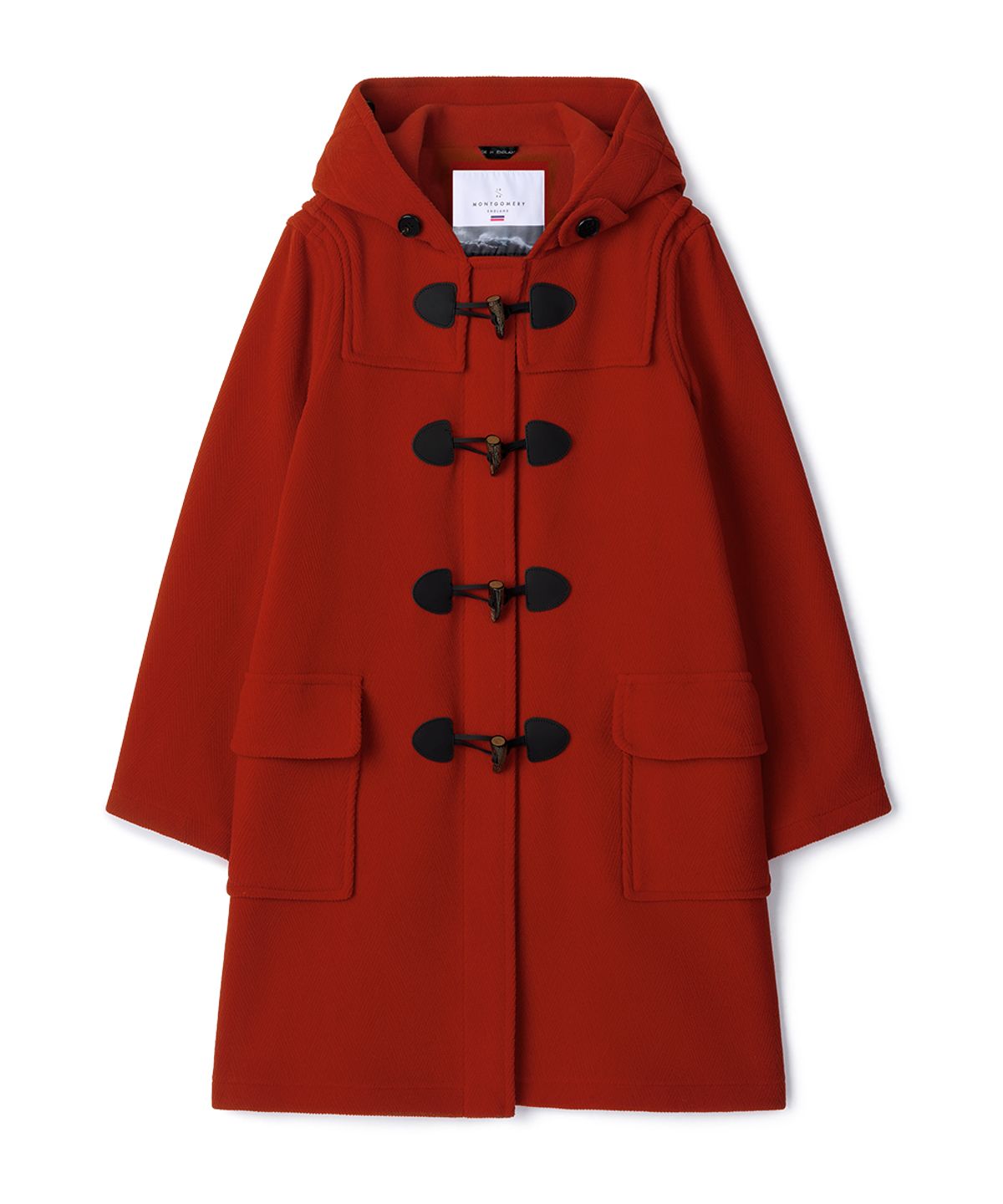 몽고메리(MONTGOMERY) WOMENS CLASSIC HERRINGBONE DUFFLE COAT WITH HORN - RED