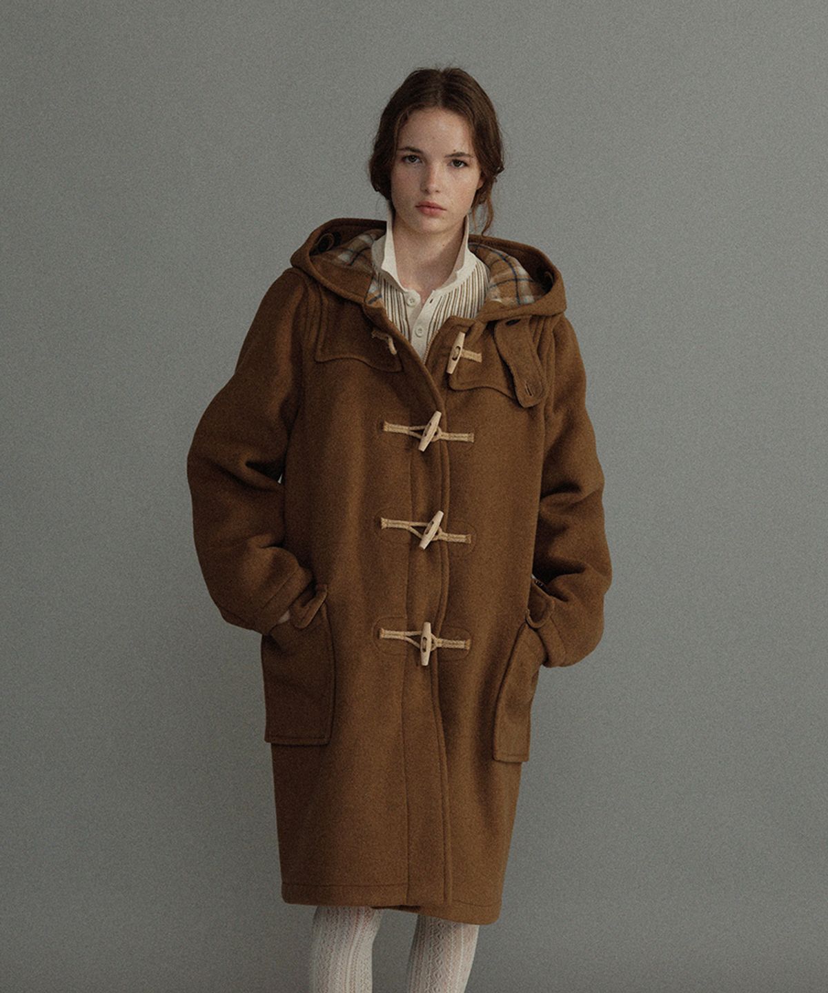 몽고메리(MONTGOMERY) WOMENS CLASSIC FIT DUFFLE COAT WITH WOODEN - CAMEL