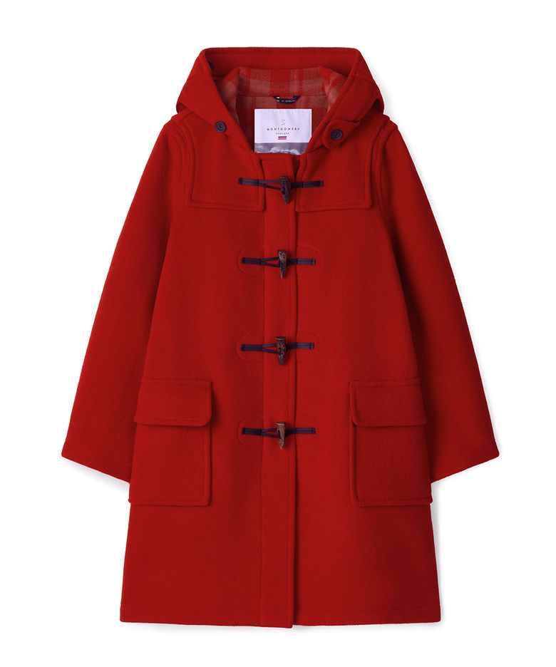 WOMENS CLASSIC FIT DUFFLE COAT WITH HORN - RED
