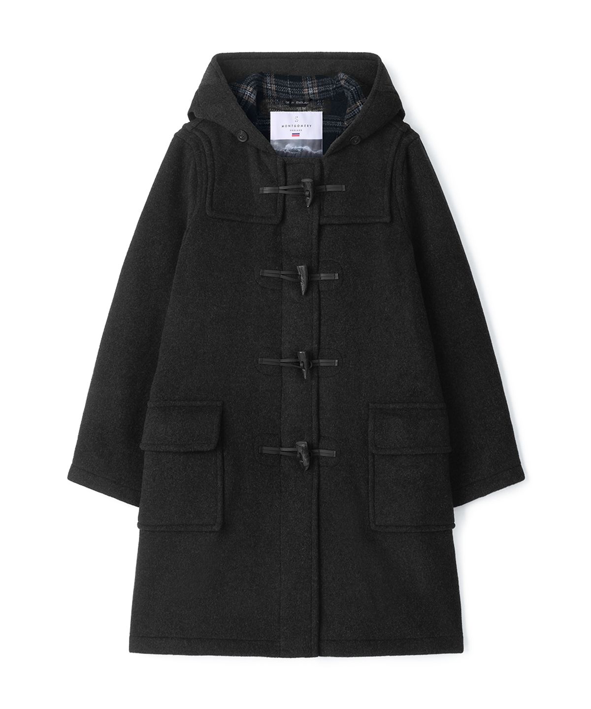 몽고메리(MONTGOMERY) WOMENS CLASSIC FIT DUFFLE COAT WITH HORN - CHARCOAL