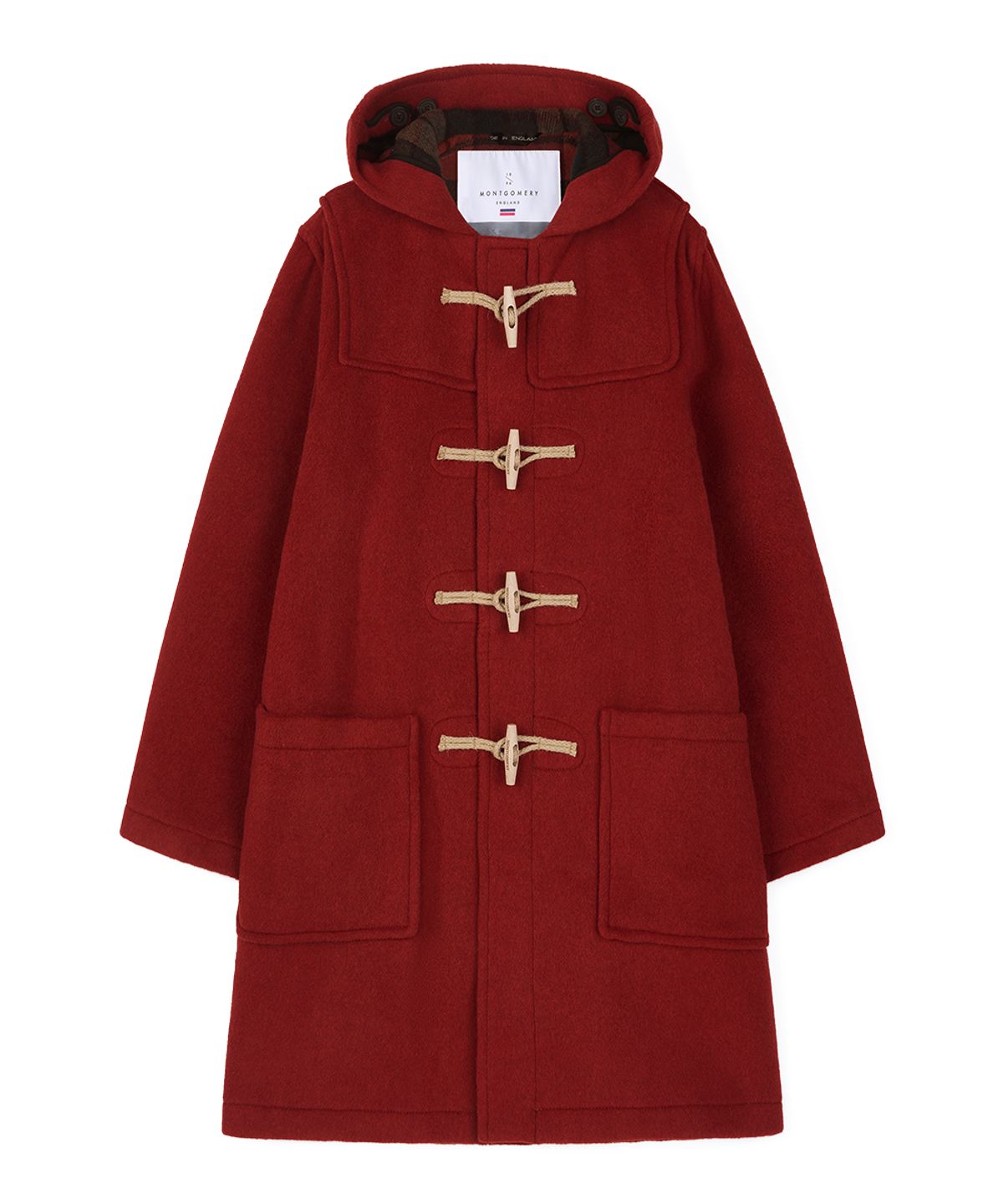 몽고메리(MONTGOMERY) CLASSIC FIT DUFFLE COAT WITH WOODEN - BURNT ORANGE