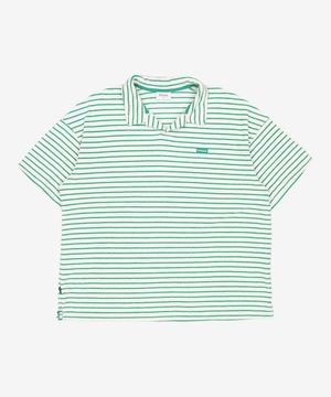 테리 스트라이프 오픈 카라 티셔츠 그린 XL