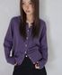 WOOL BLENDED OVAL BUTTON CREW-NECK CARDIGAN, PURPLE