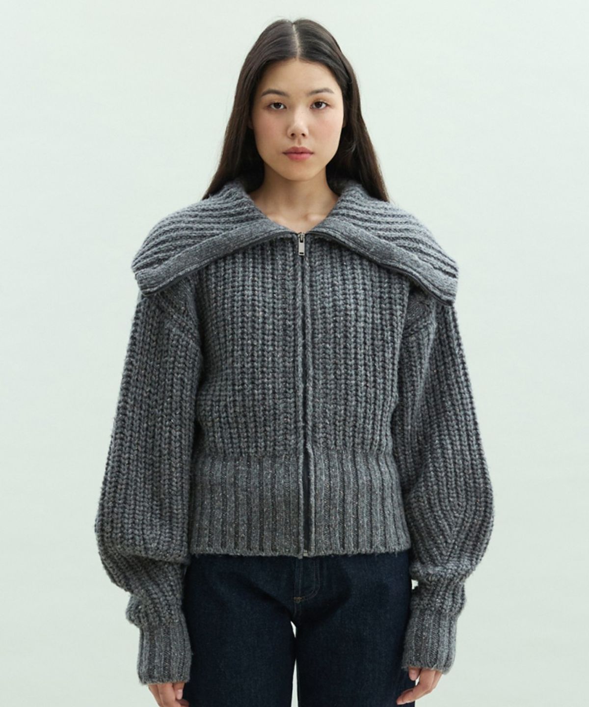 디에토(DEETO) Bulky Collar Zip-Up [GREY]