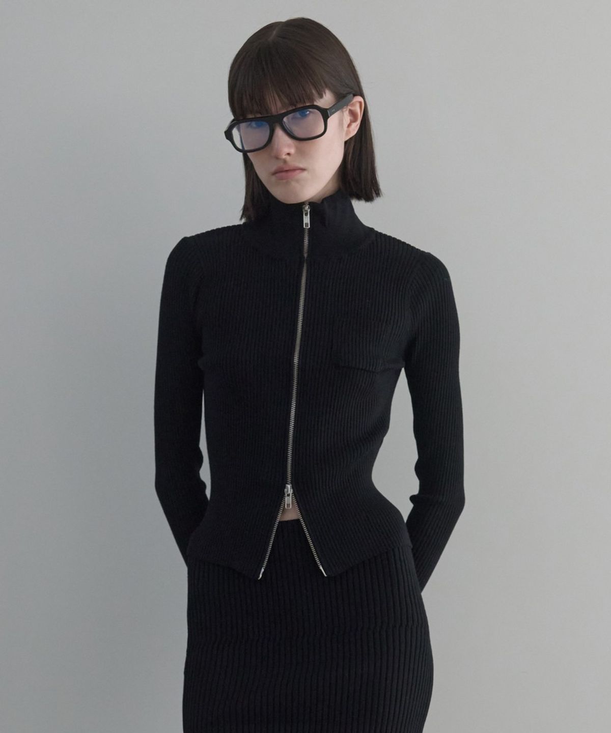 디에토(DEETO) Ribbed Zip-Up [BLACK]