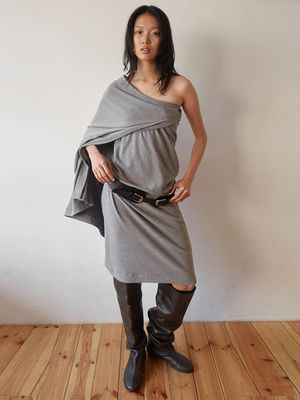 DRAPE LONG SKIRT / GRAY