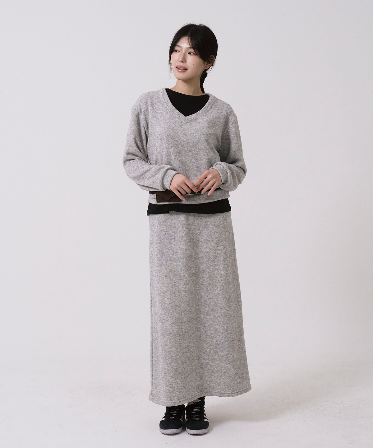 사유(SAYUU) 울 라운지 맥시 스커트 멜란지 그레이