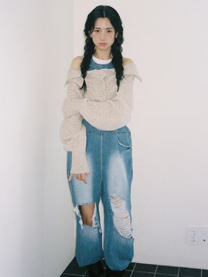 데미지 데님점프수트