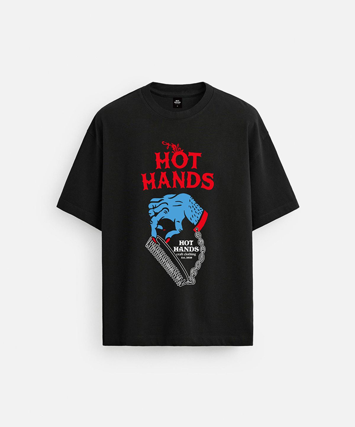 핫핸즈(HOTHANDS) 데빌스 핸드 아트웍 반팔티셔츠 - 블랙