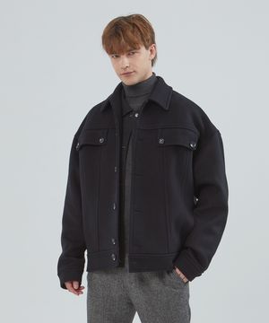 울 블렌드 블루종 코트_블랙