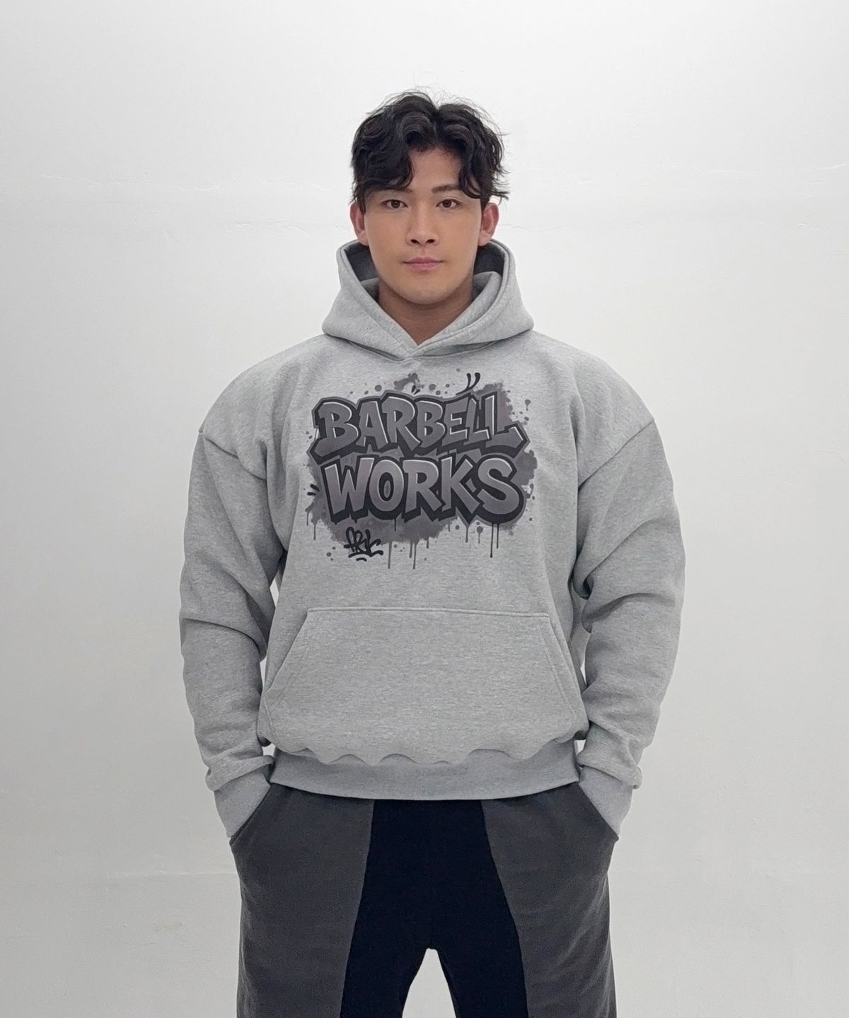 바벨웍스(BARBELLWORKS) 그래피티 헤비고중량이중지 기모 후드티셔츠