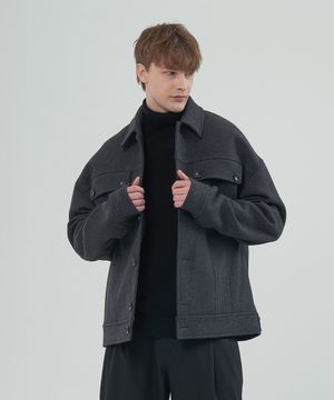 울 블렌드 블루종 코트_차콜