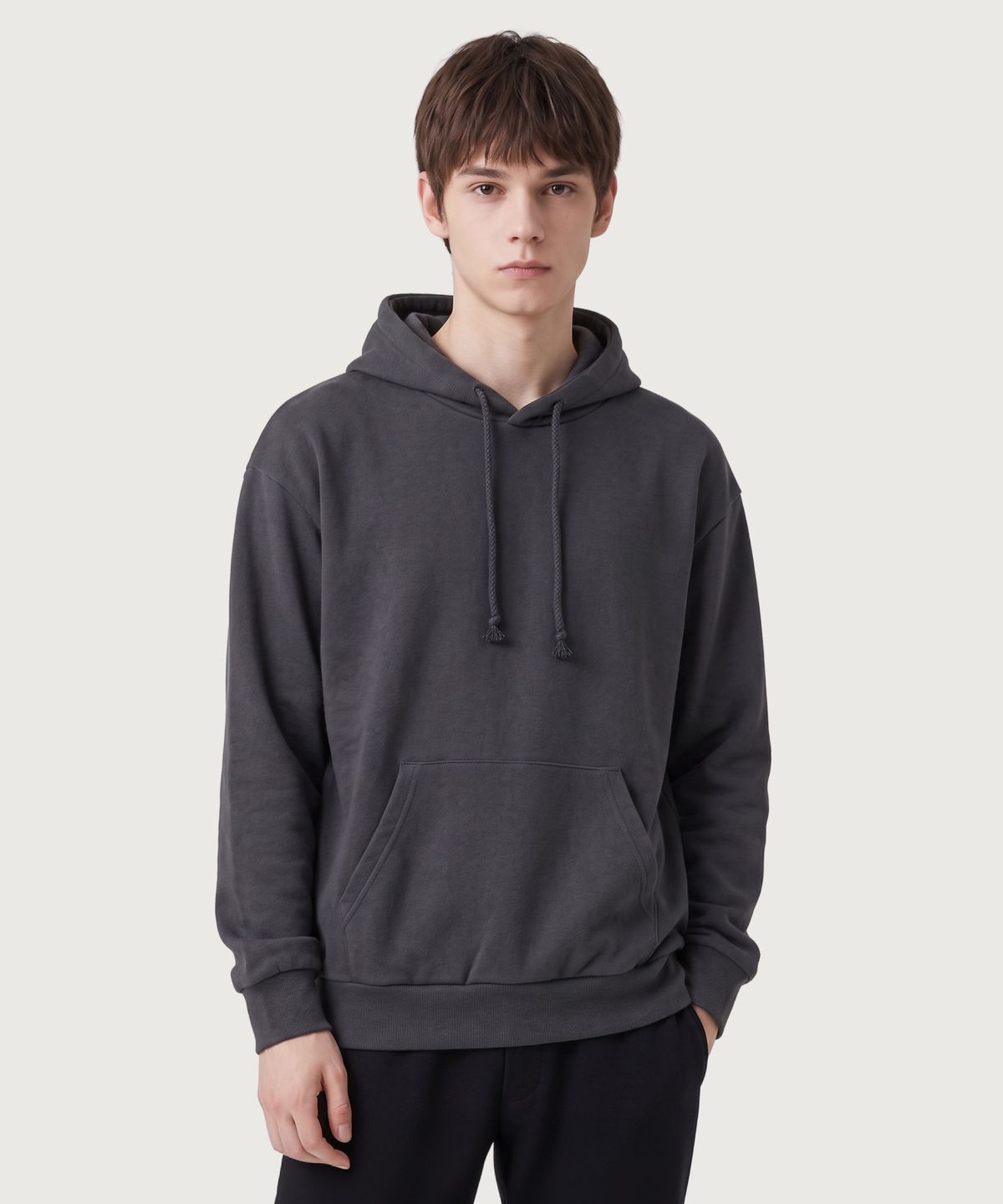 탑보이(TOPBOY) 에센셜 레귤러 기모 후드 스웨트 셔츠 차콜