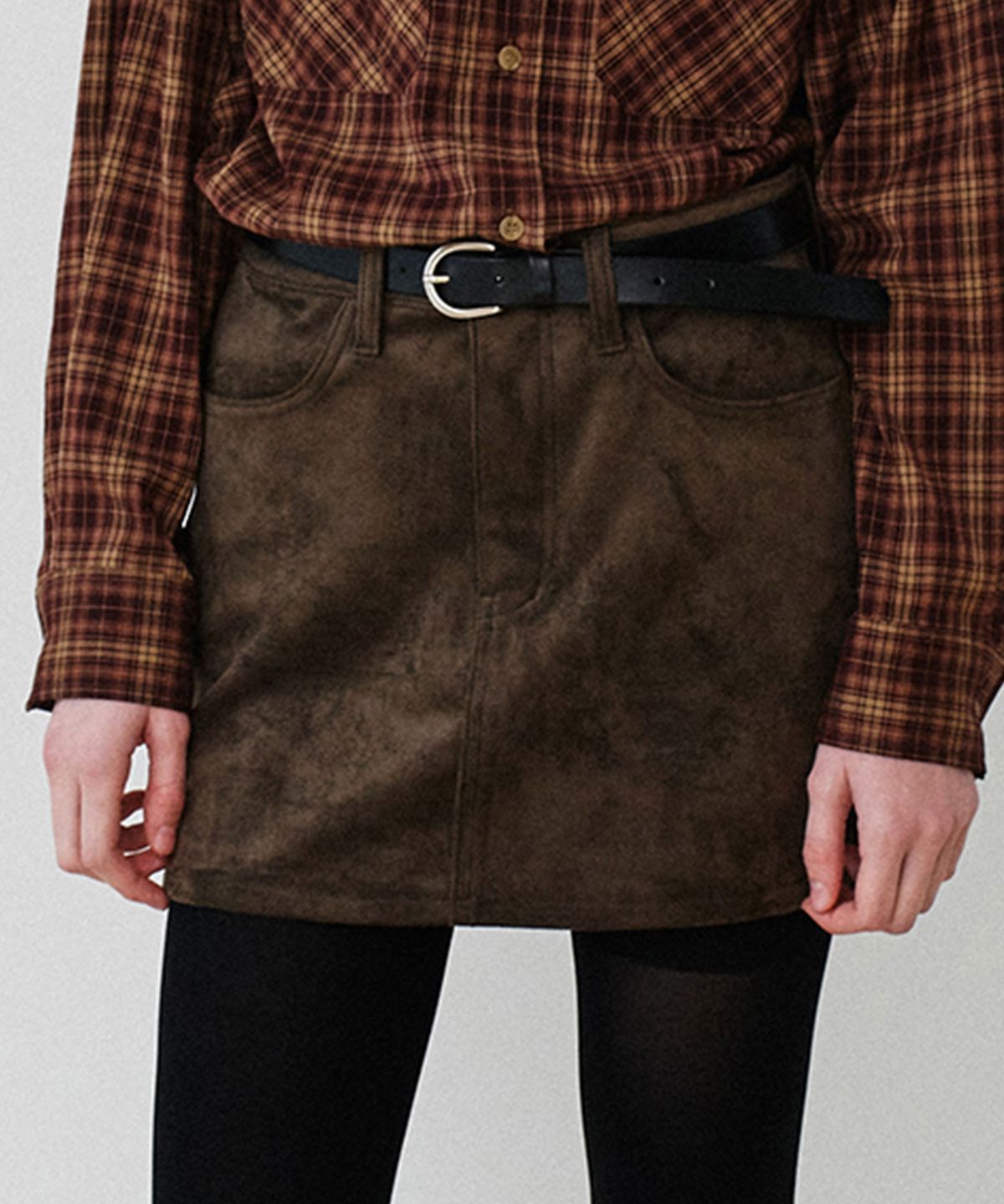 그라스플랜(GRASPLAN) Suede Mini skirt_Khaki Brown