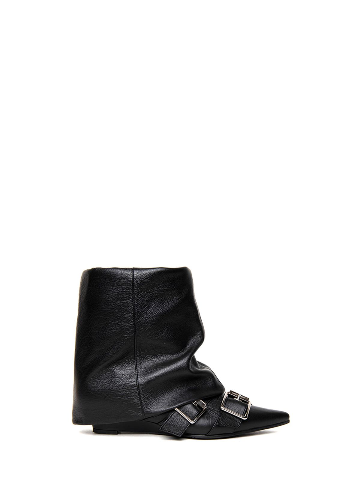 쓰리투에이티(THREE TO EIGHTY) BUCKLE KITTEN HEEL BOOTS BLACK