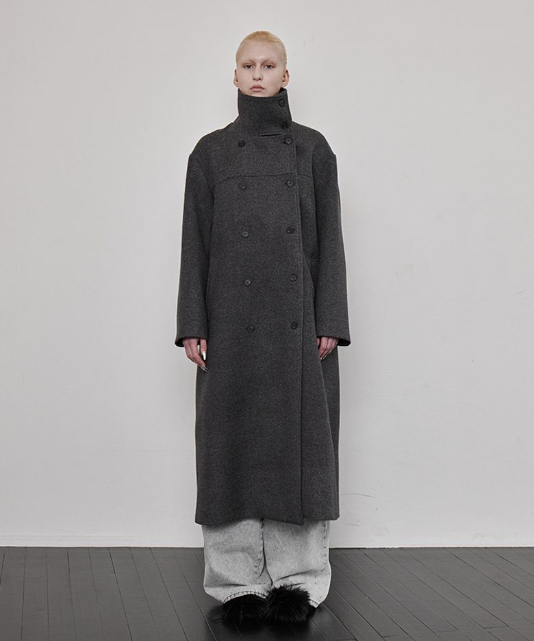 HIGH NECK BELTED COAT CHARCOAL