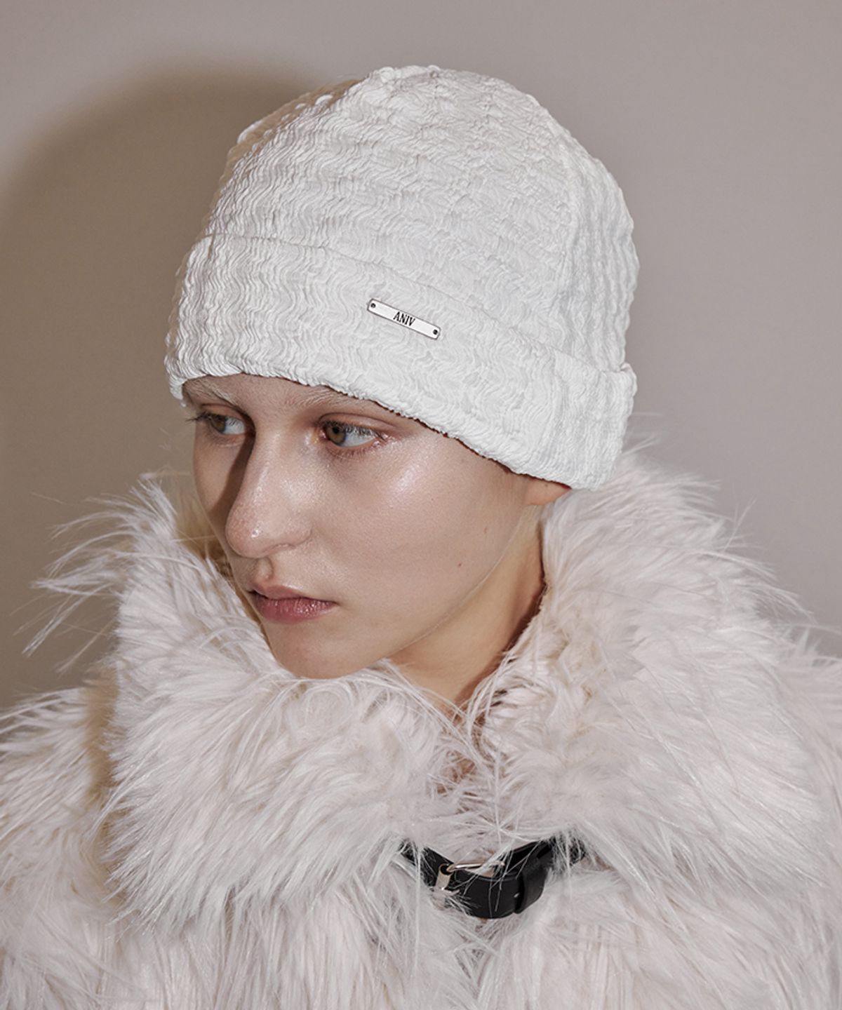 어니브(ANIV) SIMPLE LACE BEANIE WHITE