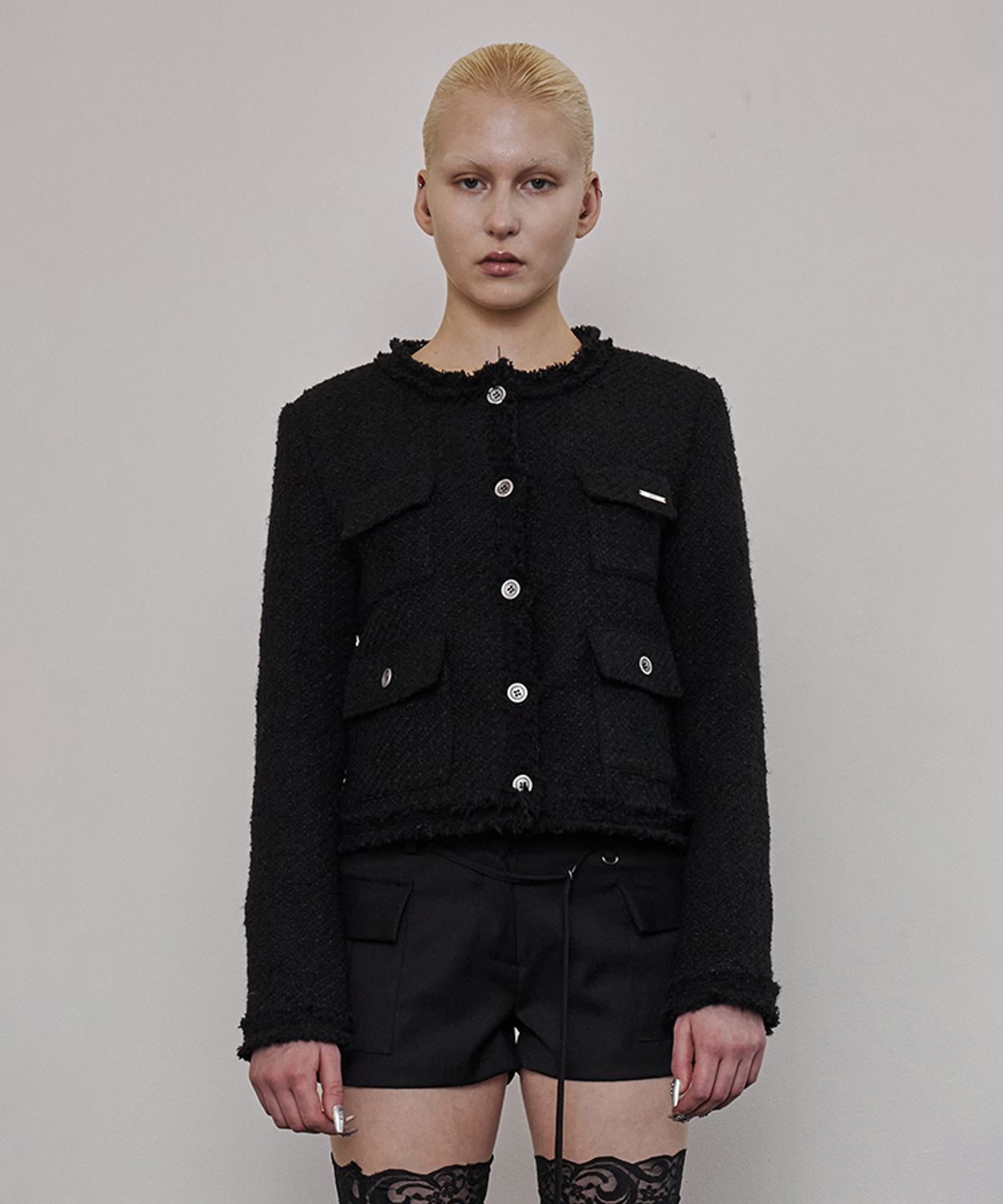 어니브(ANIV) VINTAGE BUTTON TWEED JACKET BLACK